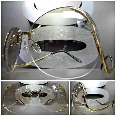 OVERSIZE VINTAGE RETRO Style Clear Lens SUNGLASSES Unique Upside Down Gold Frame • £14.24