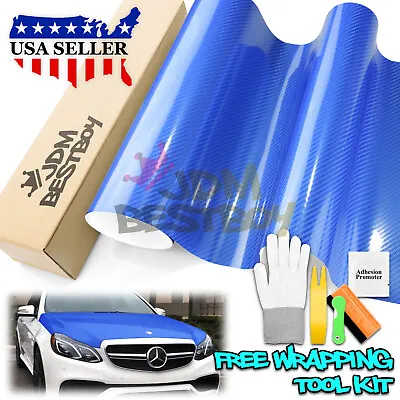 7D Carbon Fiber Sky Blue High Gloss Auto Vinyl Wrap Sticker Sheet Film Decal 6D • $7.95