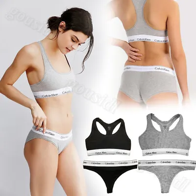 Calvin Klein Cotton Stretch Women CK Bralette Bra&Brief/Thong Sets Underwear UK • £13.59