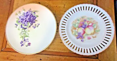 2 Plates 1 Vintage Austria Hand Painted Violets Purple Flowers + Fruit Plate • $9.99