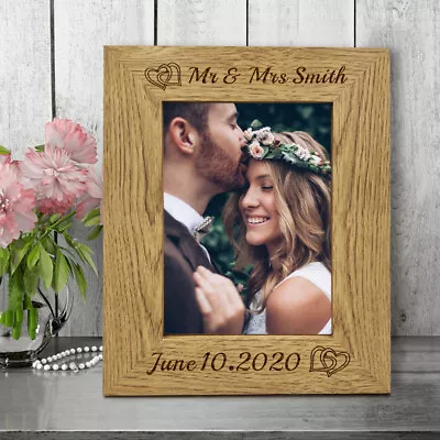 Personalised Engraved Wooden Photo Frame Gifts For Wedding Newly-wed Couple • £10.99