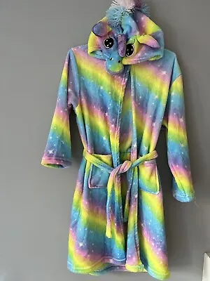 Unicorn Dressing Gown Bathrobe Girls Age 10 Rainbow Hooded • £4.85