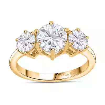 925 Silver Yellow Gold Plated Lab Created Moissanite 3 Stone Ring Ct 2 • $103.70