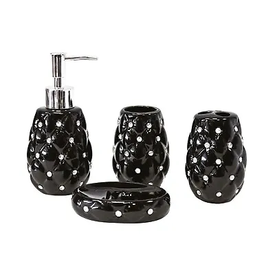 £15.95 • Buy Black Diamond Ceramic 4pcs Bathroom Accessories Set, Soap Dish, Dispenser & More