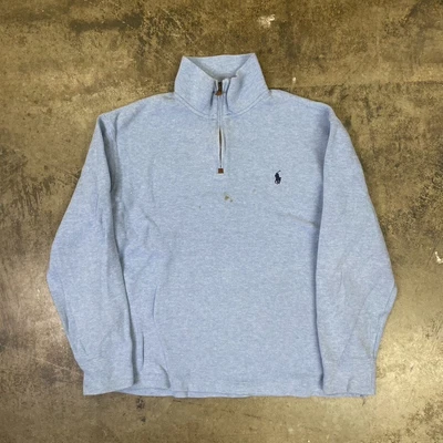 £25 • Buy Polo Ralph Lauren Sweatshirt 90s Half-Zip Sports Sweater, Baby Blue, Mens Medium
