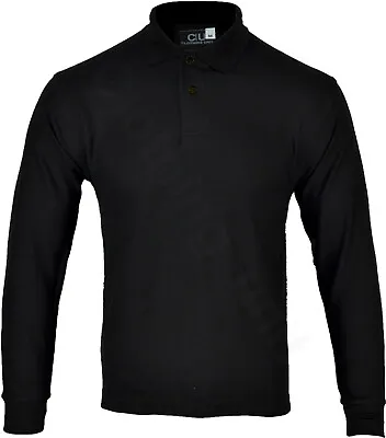 Mens Long Sleeve Plain Pique Polo Shirt Top Warm Work  Casual M-XXL • £9.99
