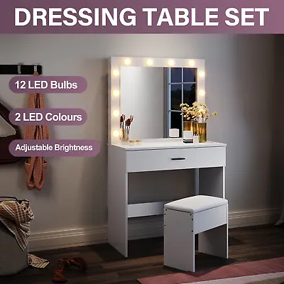 $128 • Buy Dressing Table Vanity Set Stool Makeup LEDs Mirror Jewellery Organizer