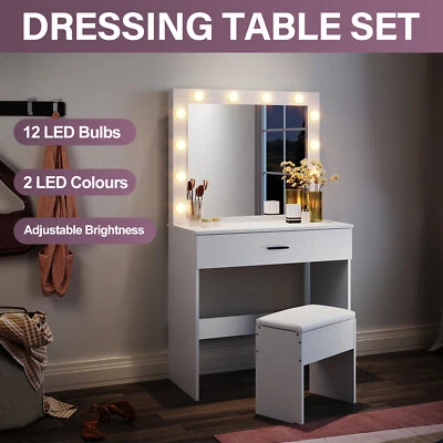 $128 • Buy Dressing Table Vanity Set Stool Makeup LEDs Mirror Jewellery Organizer