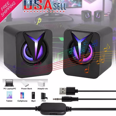 3.5mm RGB LED Mini USB Wired Computer Speakers Stereo Bass For PC Laptop Desktop • $12.30