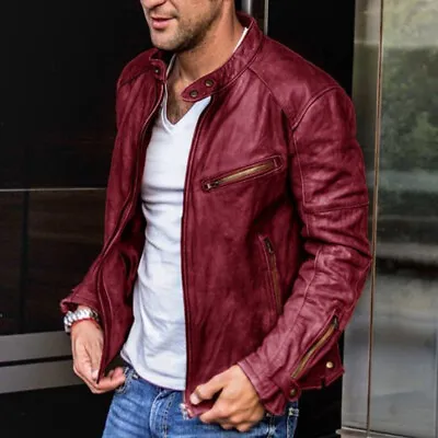 Vintage Mens Motorcycle Leather Distressed Jacket Biker Racer Business Coat AU • $40.15