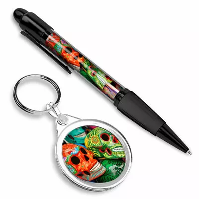 Pen & Keyring (Round) - Mexican Sugar Skulls Day Of The Dead #21872 • £6.99