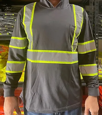 Hoodie Grey High Visibility Safety Shirt  With Reflective Stripes  • $12.99