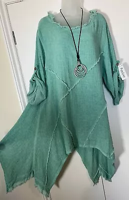 New Long Sided Linen/ Cotton TUNIC Top Sz 18 20 22 Made In Italy Cheesecloth • £22.75