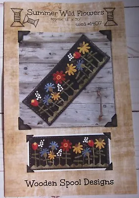 Summer Wild Flowers Wool Applique & Embroidery Pattern Wooden Spool Designs • $10