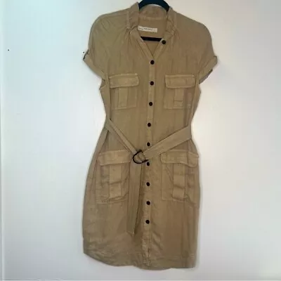 Zara Khaki Safari Cargo  100% Linen Dress Sz S • $32.88