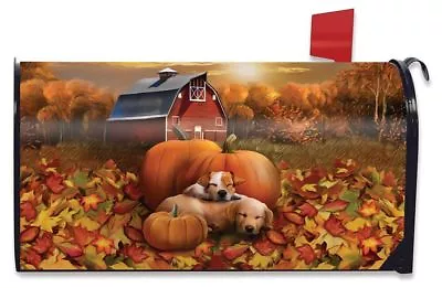 Welcome Fall Puppies Magnetic Mailbox Wrap Cover Standard Size Pumpkins Leaves • $19.31