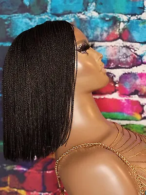 12 Inch Black Afro Braided Wig Micro Box Braiding Synthetic Wigs Daily Wear US • $27.97