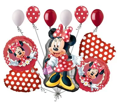 11pc Minnie Mouse Happy Birthday Balloon Bouquet Party Decoration Cartoon Disney • £18.96