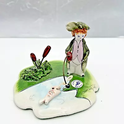 ZamPiva Italian Hand Painted Figurine Lady Fishing Made In Italy (Cap Repaired) • $18