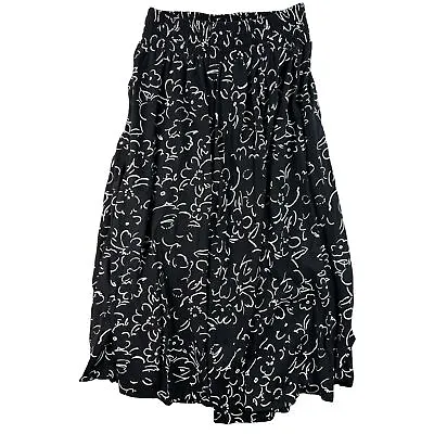 Women’s Black White Skirt Floral Bohemian Size M Vintage Boho Made In USA • £9.50