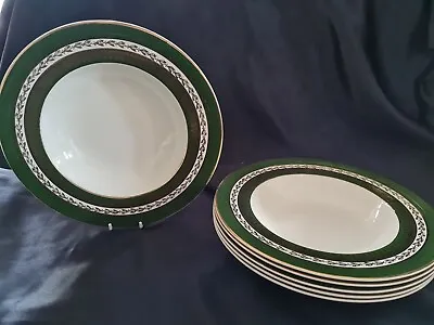 Myott Vintage New Hampshire 2734  Rimmed Soup Bowls X 6 - GREEN • £34