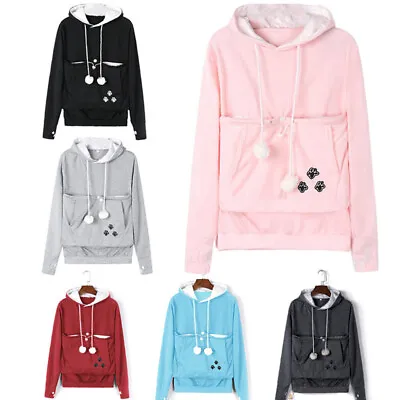 Women Carrier Autumn Sweatshirt Girl Cute Hoodie Cat Ear Pouch Pet Pullover • £16.99