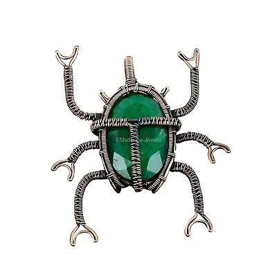 Zambian Emerald Copper Gift For Love Wire Wrapped Beetle Pendant 3.27 • $28.21