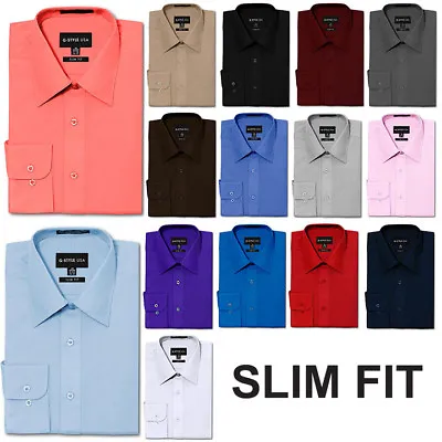 NEW Men's Slim Fit Button Down Long Sleeve Solid Color Dress Shirts • $22.95