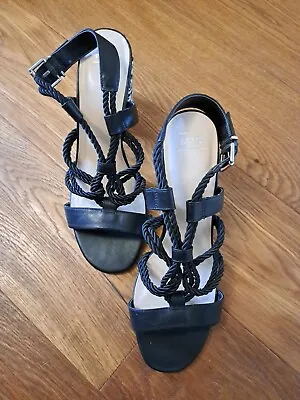 M &S Insolia Slip On Sandals Size 8. Black & White Block Heel Front Detail. • £12