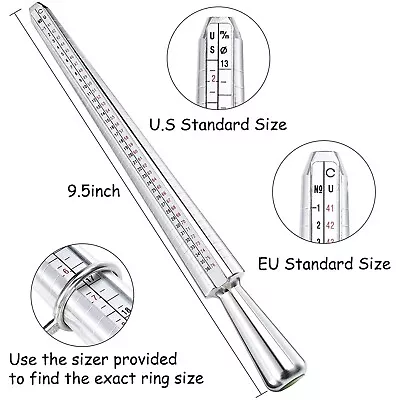 Metal Ring Sizer Guage Mandrel Finger Sizing Measure Stick Standard Jewelry Tool • $7.49