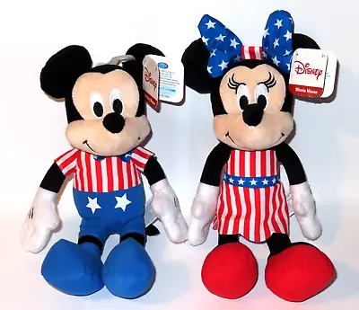 New Mickey & Minnie Mouse Patriotic American Flag Theme Plush Toys Disney NWT • $20