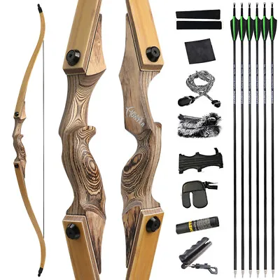 60  Takedown Recurve Bow 20-60lbs Limbs Wooden Archery American Hunting Target • $63.23