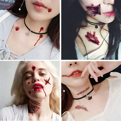 3D Halloween Zombie Scars Tattoos Fake Blood Scab Wound Costume Make-Up Kit • £1.39