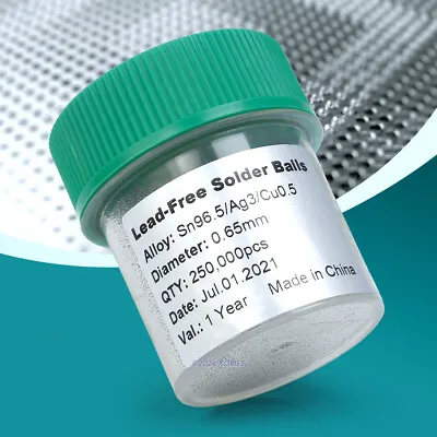 BGA Lead-free Solder Balls Sn96.5/Ag3/Cu0.5 0.65mm 250K For Soldering Repair  • $72.71