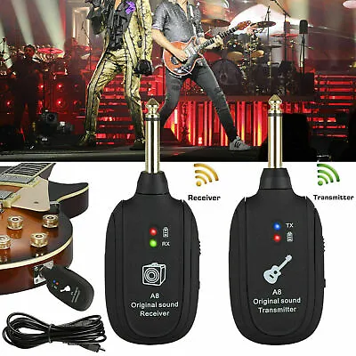 UHF Guitar Wireless System Transmitter+Receiver Built In Rechargeable Battery • $18.99