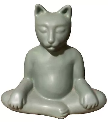 Vintage Venice Clay Buddha Cat Jade Green 8”T • $45