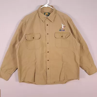 Cabelas Shirt Mens Large Tan Canvas Patch Pocket Duck Embroider Long Sleeve • $24.74