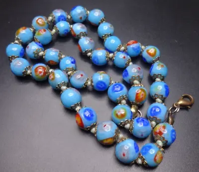 Vintage Italian Murano Millefiori Glass Bead Necklace Venetian 17   Art Italy • $65