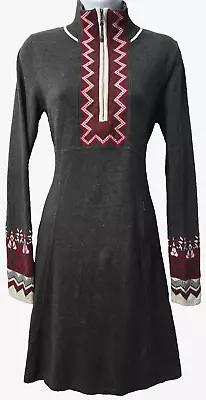 Athleta Turtleneck Sweater Dress L Cashmere Blend Knit Fair Isle Gray Red POCKET • $34.99