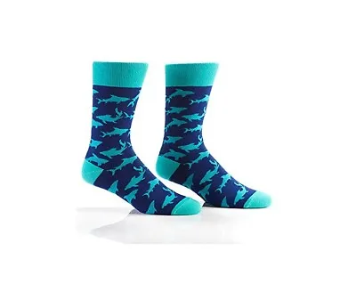 Blue Shark Funky Men's Crew Socks Dress Or Casual Wear Size 7-12  • $6.99