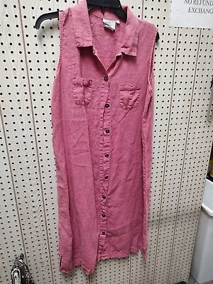 Hot Cotton Marc Ware 100% Linen Maxi Dress Women Large RED BUTTON DOWN • $15