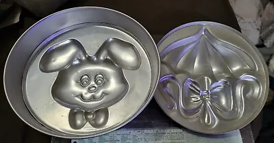 Vintage Wilton Aluminum Rabbit & Umbrella Decorating Cake Mold 3 Pcs 502-259 • £9.64