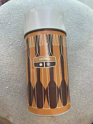 Vintage 1971 Metal Seeley Thermos Orange Geometric MCM USA Mod Retro Pint Size  • $15.99