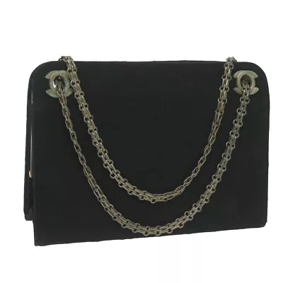 CHANEL Matelasse Chain Shoulder Bag Cotton Black CC Auth Yb491 • $420