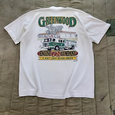 Vintage 1990s Greenwood Volunteer Fire Fighter White T-shirt Sz XL • $18.08