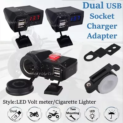 3.1A Waterproof Motorcycle Dual USB Charger Ports Power Mirror Handlebar Mount • $16.88