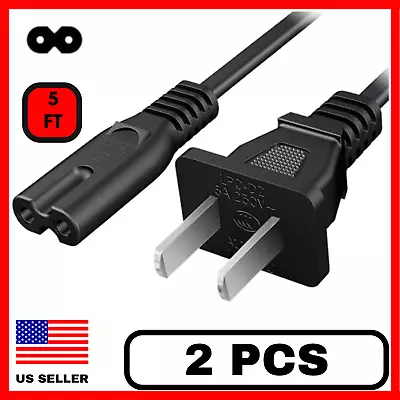 2 Pack 2 Prong TV Power Cord AC Power Cord For Samsung TCL Hisense TV PS4 PS5 • $7.99