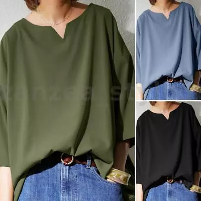 ZANZEA Womens 3/4 Sleeve Loose T Shirts Solid Oversized Summer Beach Tops Blouse • $25.18