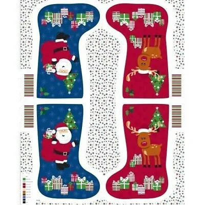 Sew Your Own Christmas Stocking Santa And Reindeer Panel 100% Cotton Fabric • £12.99