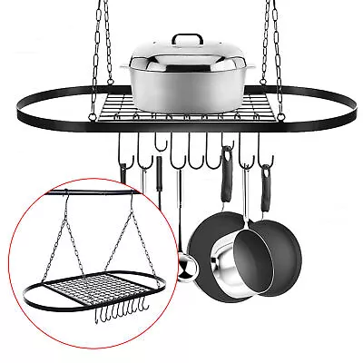 Kitchen Hanging Pot Holder Pan Hanger Iron Rack Cookware Organizer Storage Shelf • $44.01